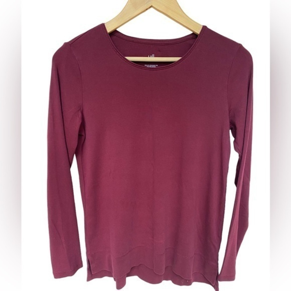 J.Jill women’s perfect Pima cotton high low long sleeve tee shirt burgundy S